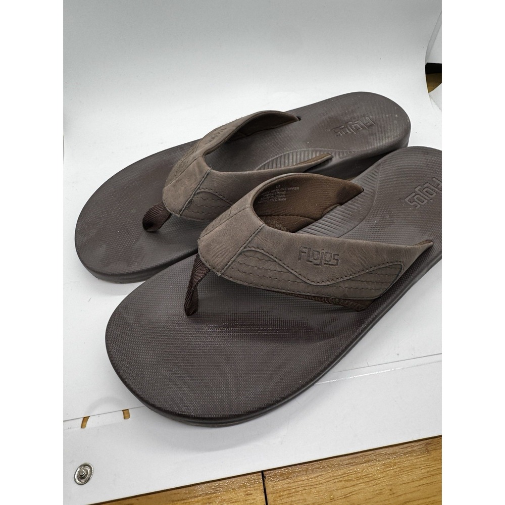 Flojos Summer  Sandal Mens Size 13 Dark Brown Synthetic Thong Flip Flop EUC SB1